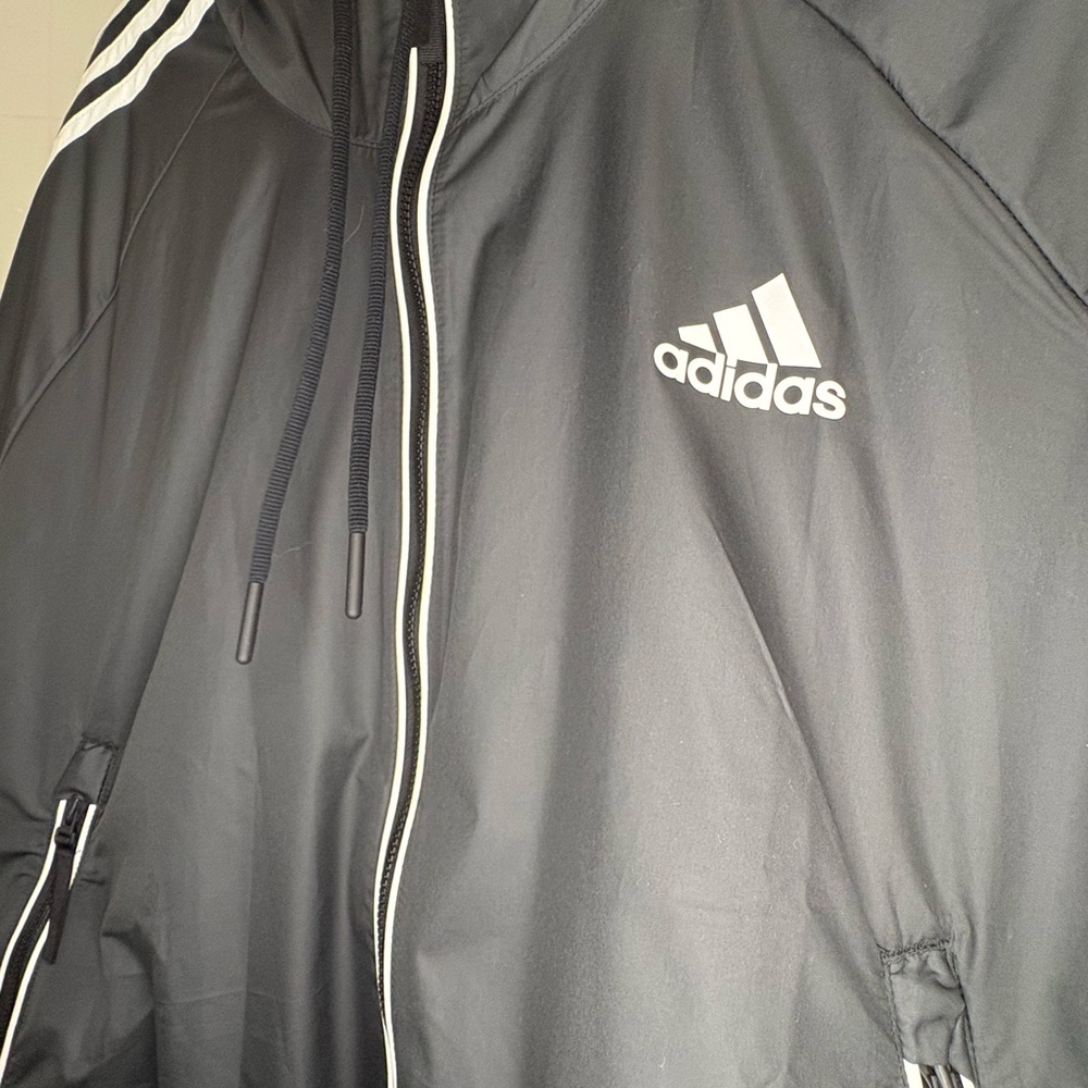 Women’s Adidas 3 Stripe Black & White Windbreaker - Picture 3 of 7